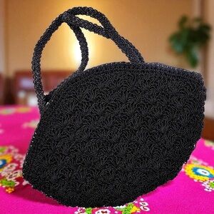 Vintage Unbranded Black Beaded Small Evening Purse Special Occasion Goth